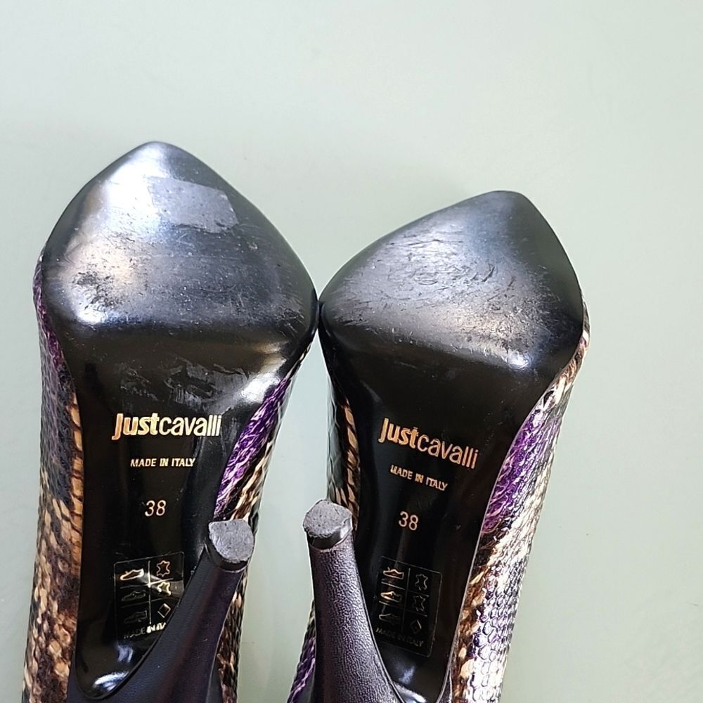 Robert Cavalli Just Cavalli Reptile Embossed Y2K Retro Heels Size 38 - Picture 9 of 11